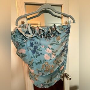 Anthropologie 3D Floral Ruffle Strapless top. ruched sides, New with tags